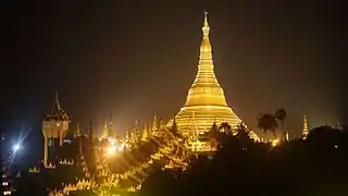 Shwedagon Pagoda at night from the east side