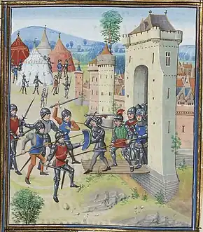 The Knight Charles de Blois-Châtillon, with his army, in the attack of Siege of Hennebont in 1342, an epic battle during the war of succession of Brittany