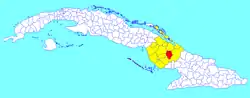 Sibanicú municipality (red) within  Camagüey Province (yellow) and Cuba