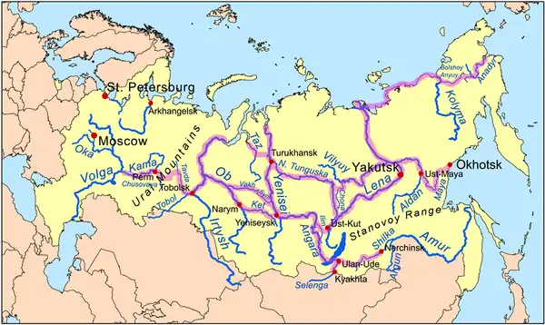 Image 31Siberian river routes were of primary importance in the process of Russian exploration and conquest of Siberia. (from History of Siberia)