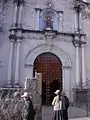 Early morning at the side entrance to the church in Cabanaconde