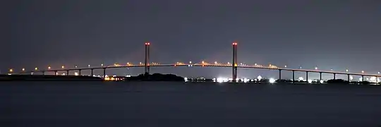 Sidney Lanier Bridge at night, July 2020