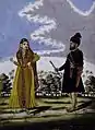 A Sikh Nihang and Nihang Singhani both traditional Sikh warriors.