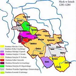 Silesia in 1284: Lwowek Duchy in burgundy