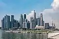 The floating platform of the stadium, with Singapore's skyline in the background.