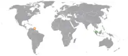 Map indicating locations of Singapore and Trinidad and Tobago