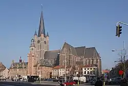 Eeklo town hall, church, and market square