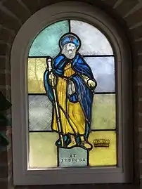 St. Judoc. Stained glass window, Netherlands.