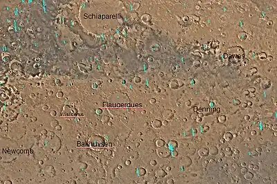 Quadrangle map of Sinus Sabaeus labeled with major features