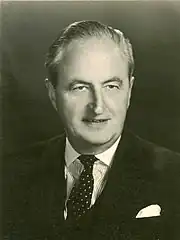 Black and white portrait photograph of Sir James Marjoribanks in 1965