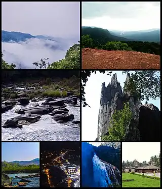 Clockwise from Top Right- Bheemana Gudda Peak, Yana Rock Mountain, Madhukeshwara Temple Banavasi, Unchalli Falls, Marikamba Fair-Largest fair in Karnataka, Agnhashini river, Shasralinga, Devimane Ghat view point.

Sirsi City