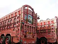 The backs of Pakistani trucks are often intricately decorated.