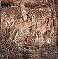 India, ca. 8th century C.E. Siva playing a stick-zither vina for Parvati in Ellora Caves, image in side passage of Kailash temple (cave 16)