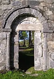 St. Olav's Church  ruins main portal, with double chevron arch and columns