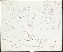 Pencil sketch of warriors on horseback