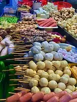 Fish ball skewers at Shida Night Market in Taipei, Taiwan