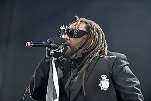 Webbe performing with Skindred in 2017