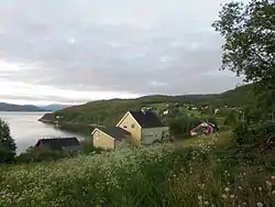 The village of Skjerstad,viewed from Skjerstad Church