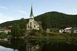 View of the Skotfoss Church, built in 1900 by workers at Skotfoss Bruk and paid for by the Papermaking Union