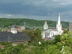 Maysville skyline showing the Mason County courthouse and the Simon Kenton Memorial Bridge over the Ohio River