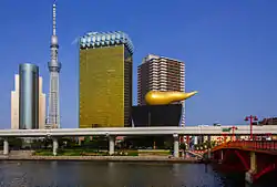 From left: Sumida City Office, Tokyo Skytree, and Asahi Breweries headquarters