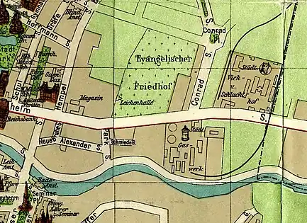 Slaughterhouse complex on a 1914 Bromberg map