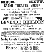Advertisement for the traveling cinema of Christiaan Slieker in the Utrechtsch Dagblad