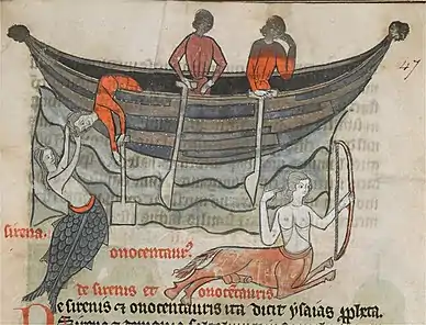 Siren and onocentaur in bestiary, Sloane Manuscript 278