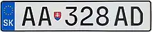 European vehicle registration plate (Slovak version pictured)