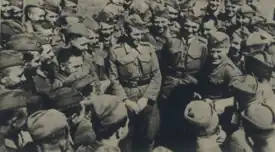 Members of the Slovak Expeditionary Army pictured in a propaganda photograph in October 1941.