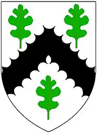 Arms of Smithson of Stanwick, Yorkshire (ancient): Argent, a chevron engrailed sable between three oak leaves erect slipped vert