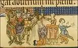 Becket's death in the Luttrell Psalter; 1320–1345.