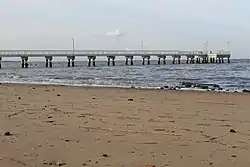 Beach and pier at Woodland Beach