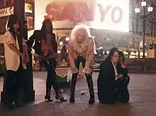 Soho Roses in Piccadilly Circus, London, 1989, (L–R) Julien ‘Dean’ Parkin, Pat ‘Panache’ Walters, Paul ‘Blittz’ Toombs, Andy J ‘DeGray’ Davies