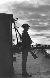 Soldier of the Victoria Rifles, guarding the Lachine Canal, Montreal, Quebec, Canada