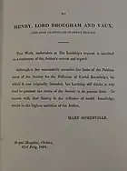 Dedication to Brougham in Mechanism of the Heavens (1831) by Mary Somerville