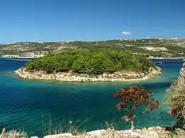 View of the islet of Leon, from the Venetian fortifications on the islet of Souda, within Souda Bay.