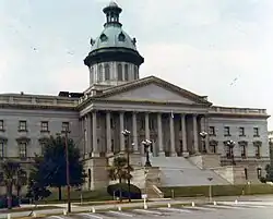 The Statehouse in 1969 before its dome was cleaned to remove the green copper oxidation
