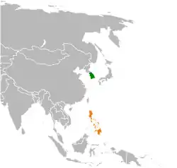 Map indicating locations of South Korea and Philippines