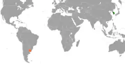 Map indicating locations of South Korea and Uruguay