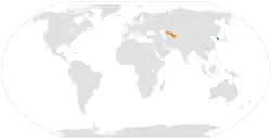 Map indicating locations of South Korea and Uzbekistan