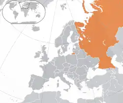 Map indicating locations of Russia and South Ossetia