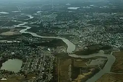 Aerial view of South River borough, along the banks of the namesake South River tributary of the Raritan River