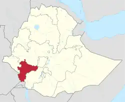 Map of Ethiopia showing the South West Region