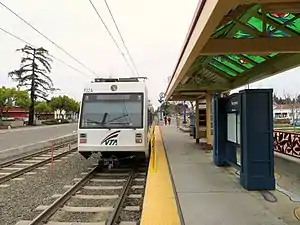 A southbound train at Berryessa station
