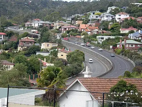 Hobart's Southern Outlet winds its way up Mount Nelson