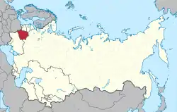 Location of Byelorussia (red) within the Soviet Union (red and white) between 1945 and 1991