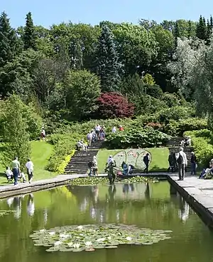 The mirror pond at the entrance of Gothenburg Botanical Garden