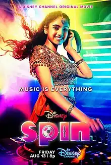 Spin poster depicting Rhea Kumar with a DJ set and the words "MUSIC IS EVERYTHING"
