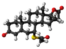 Ball-and-stick model of the spironolactone molecule